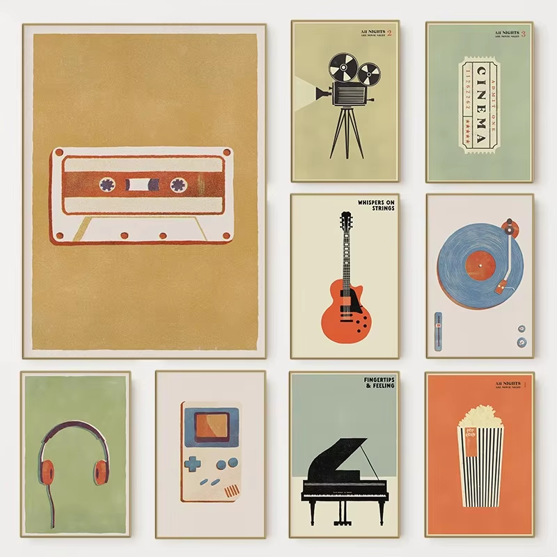 Vintage Fashion Illustrations - Pôster de Instrumentos Musicais Pop Retrô