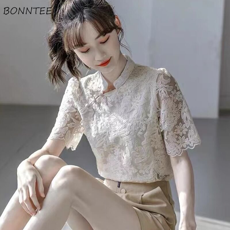 Vintage Fashion In Chinese - Blusas de manga curta de renda