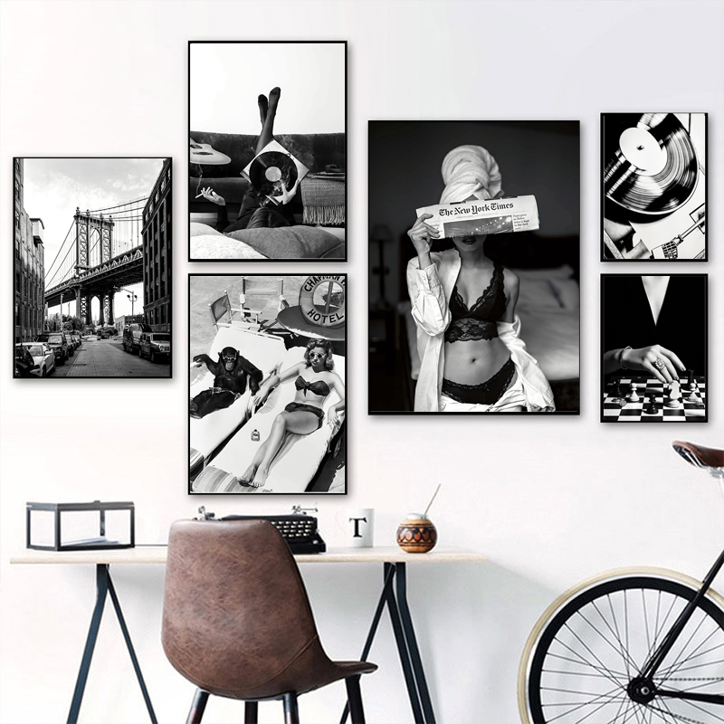 Vintage Fashion Prints For Wall - Preto e branco vintage arte da