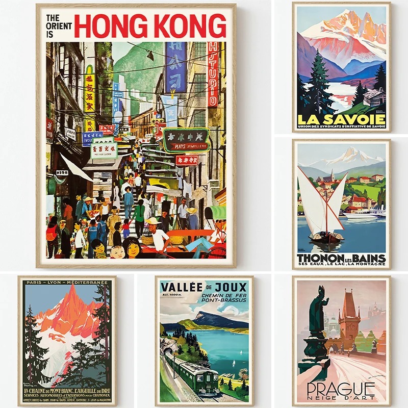 Vintage Fashion Illustrations - Viagem retro cartaz arte pintura savoie