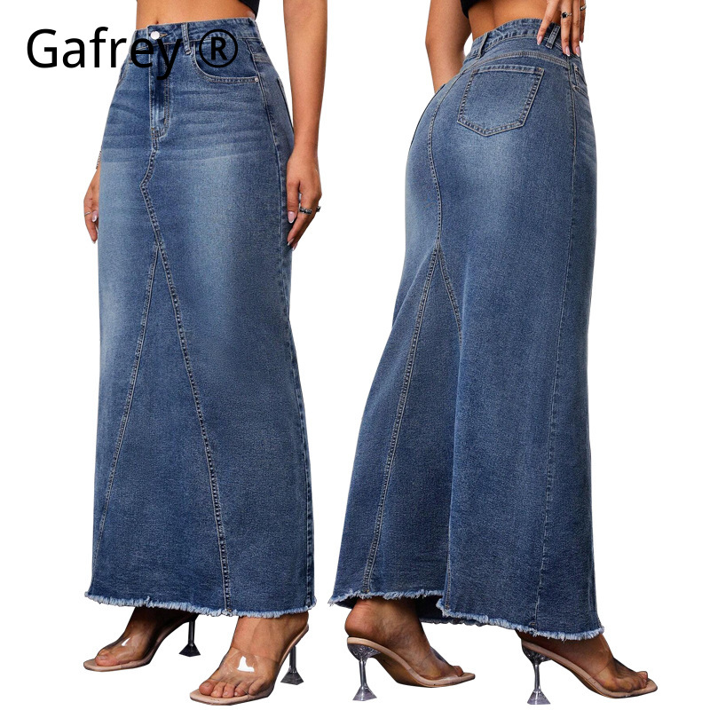 Denim Skirt Midi Vintage - Saia Midi Jeans Feminina de Cintura