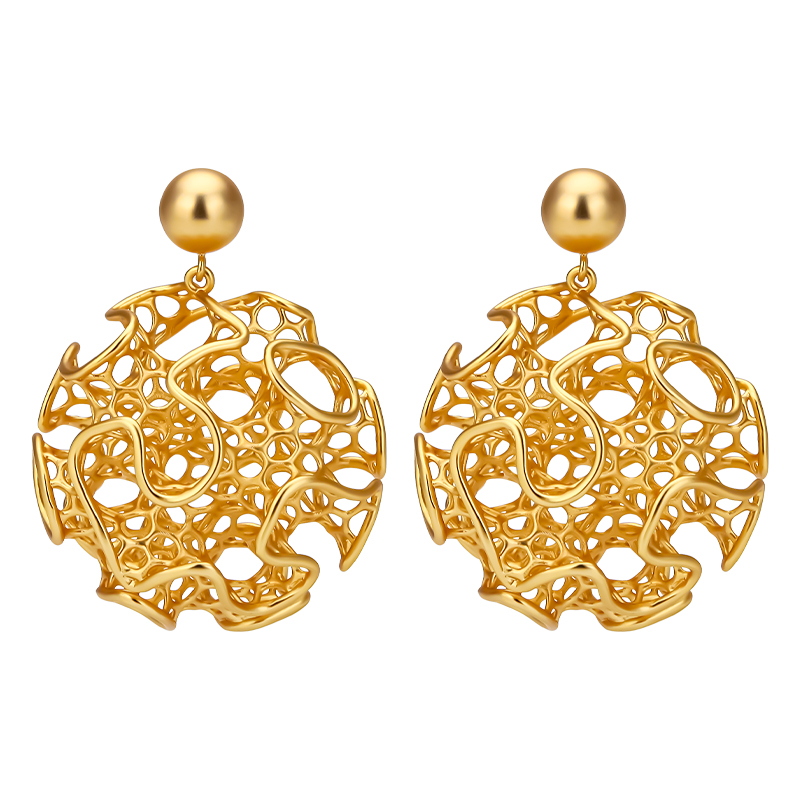 Vintage Fashion Websites - IVOG-18K Brincos redondos banhados a ouro