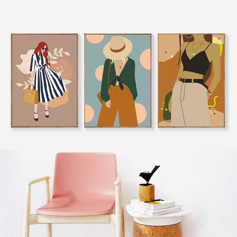 Vintage Fashion Prints For Wall - Pintura abstrata em tela vintage para