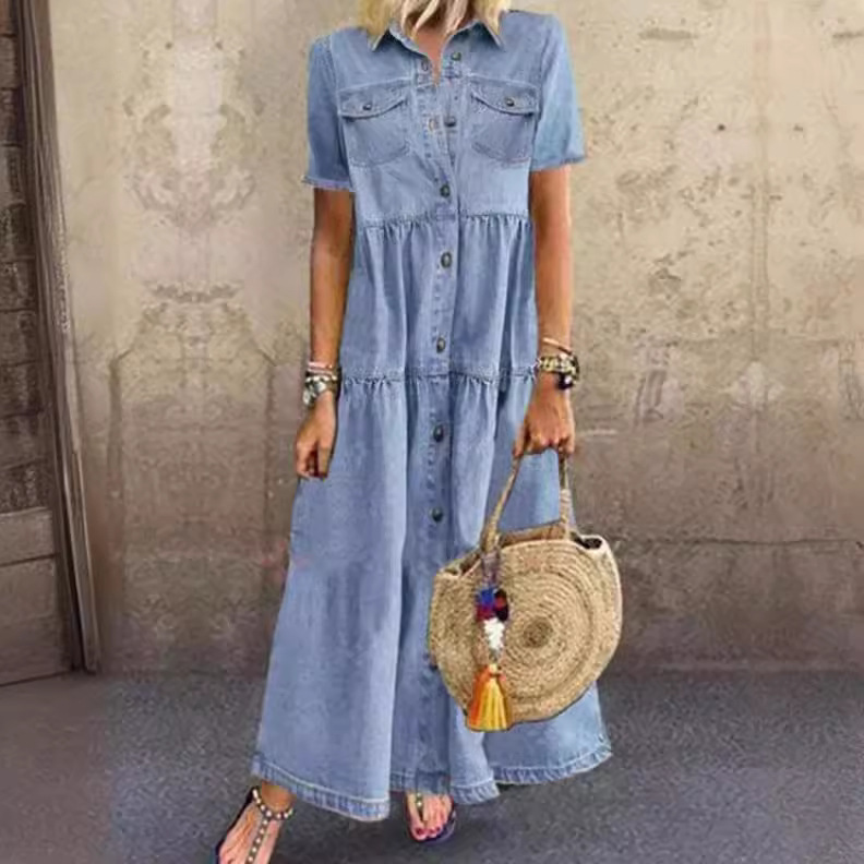 Denim Skirt Midi Vintage - Vestido Jeans Vintage Longo com Múltiplas