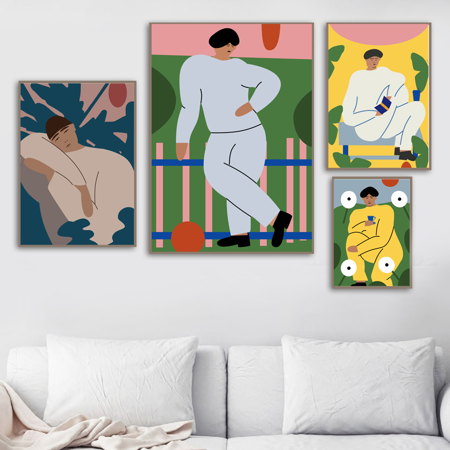 Vintage Fashion Prints For Wall - Abstrato vintage moda figura folhas arte