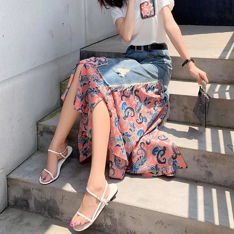 Verão cintura alta saias longa - Denim Skirt Midi Vintage avaliação e preço