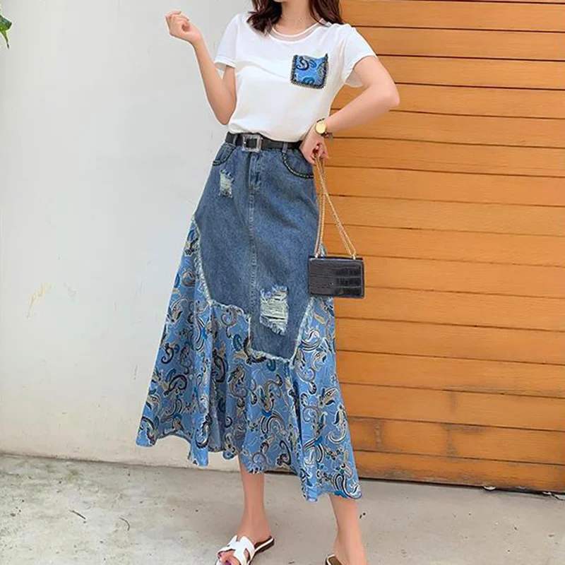 Verão cintura alta saias longa - Denim Skirt Midi Vintage avaliação e preço