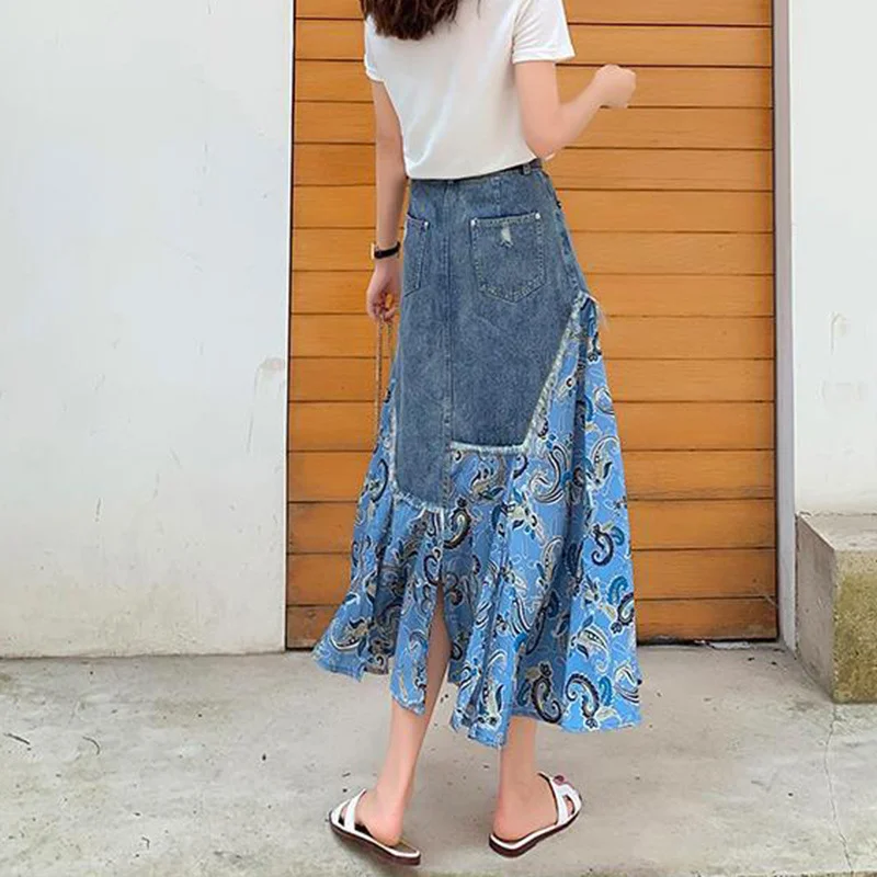 Verão cintura alta saias longa - Denim Skirt Midi Vintage avaliação e preço