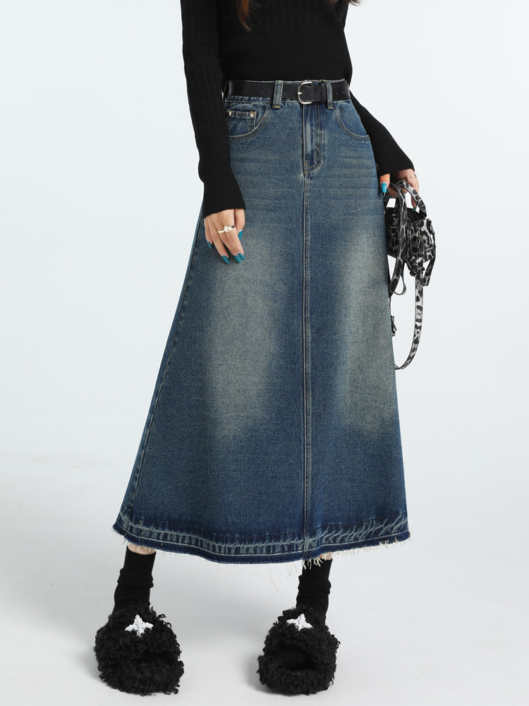 Cintura alta vintage a linha j - Denim Skirt Midi Vintage avaliação e preço