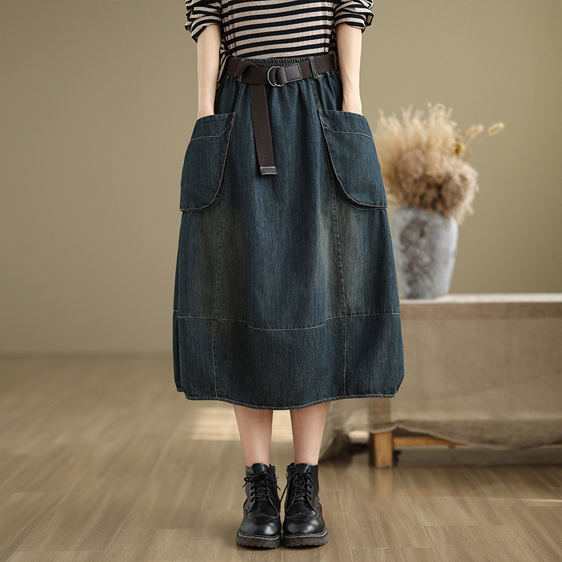 Saia Jeans Feminina Tamanho Gr - Denim Skirt Midi Vintage avaliação e preço
