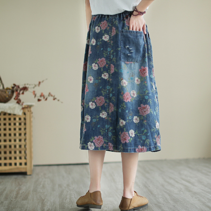 Japonês vintage mori menina fl - Denim Skirt Midi Vintage avaliação e preço