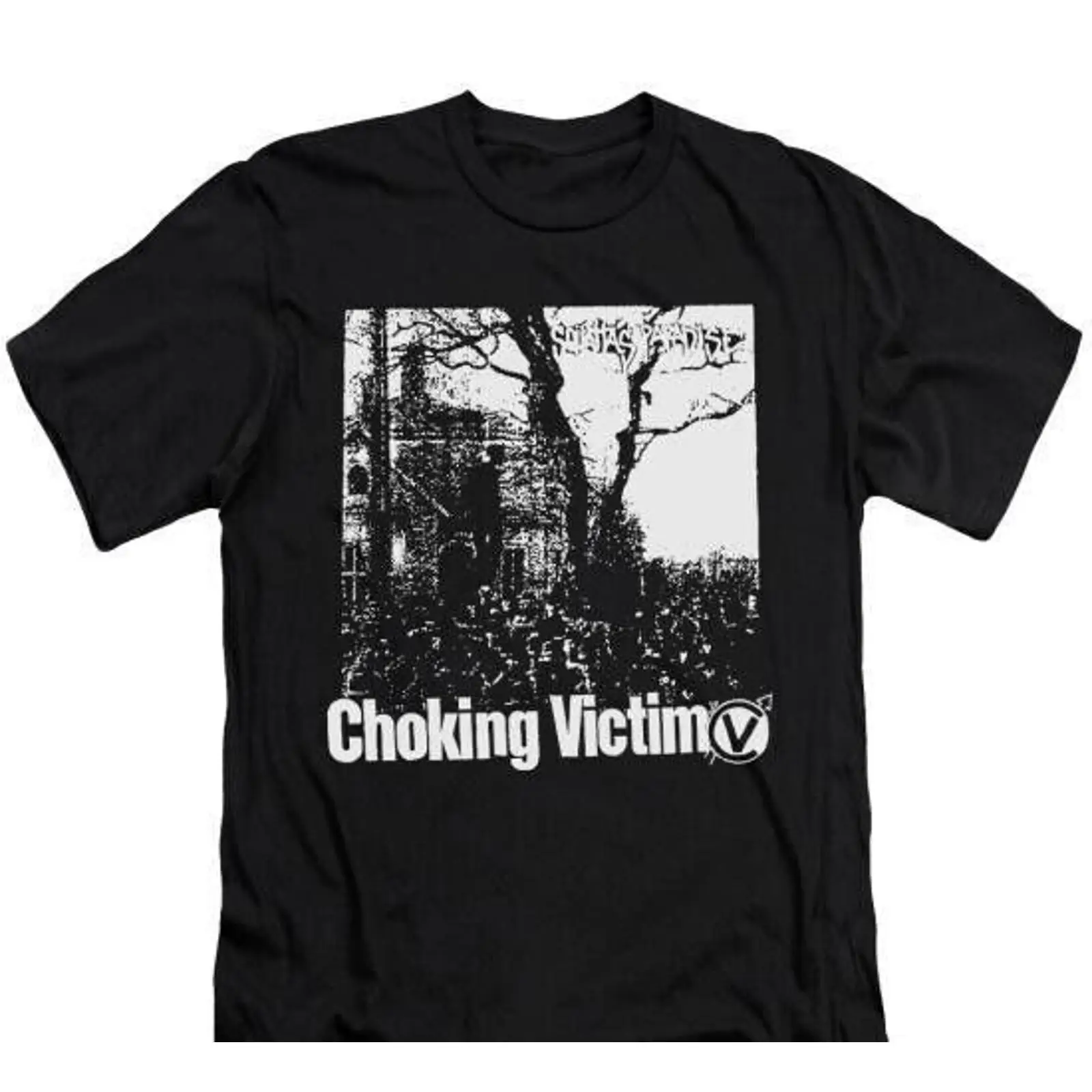 Camiseta unissex preta Choking - Vintage Fashion Victim avaliação e preço