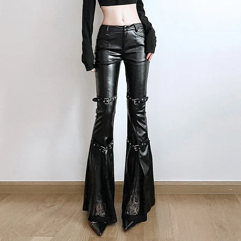 Calça feminina de couro PU, fi - Vintage Fashion Aesthetic avaliação e preço