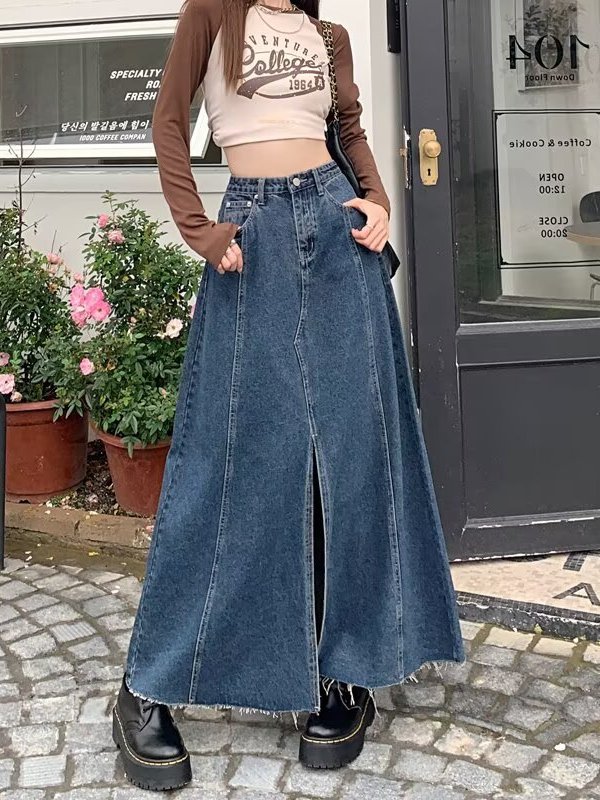Saia Jeans  de Cintura Alta co - Denim Skirt Midi Vintage avaliação e preço