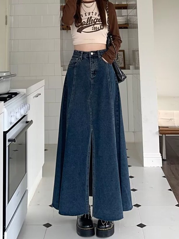 Saia Jeans  de Cintura Alta co - Denim Skirt Midi Vintage avaliação e preço