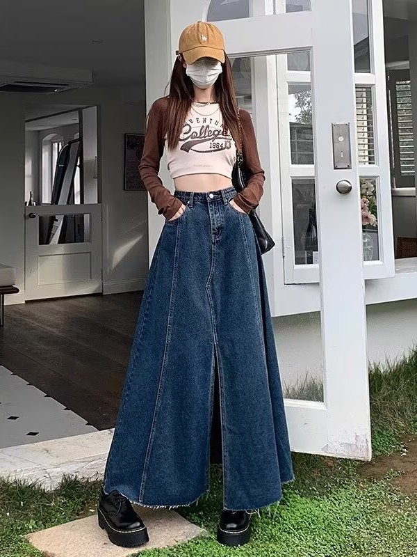 Saia Jeans  de Cintura Alta co - Denim Skirt Midi Vintage avaliação e preço